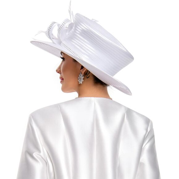 2682 Women\'s Church Hat For Baptism Wedding Wide Brim Rhinestone Fascinator main image 6
